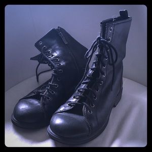 BCBG genuine leather black combat boots size 8